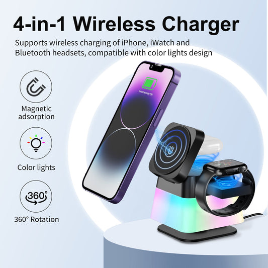 4 in 1 Magnetic Wireless Charger with Adjustable Night Lamp | Multi - Protection | Anti - slip Design - LUCKY FIG