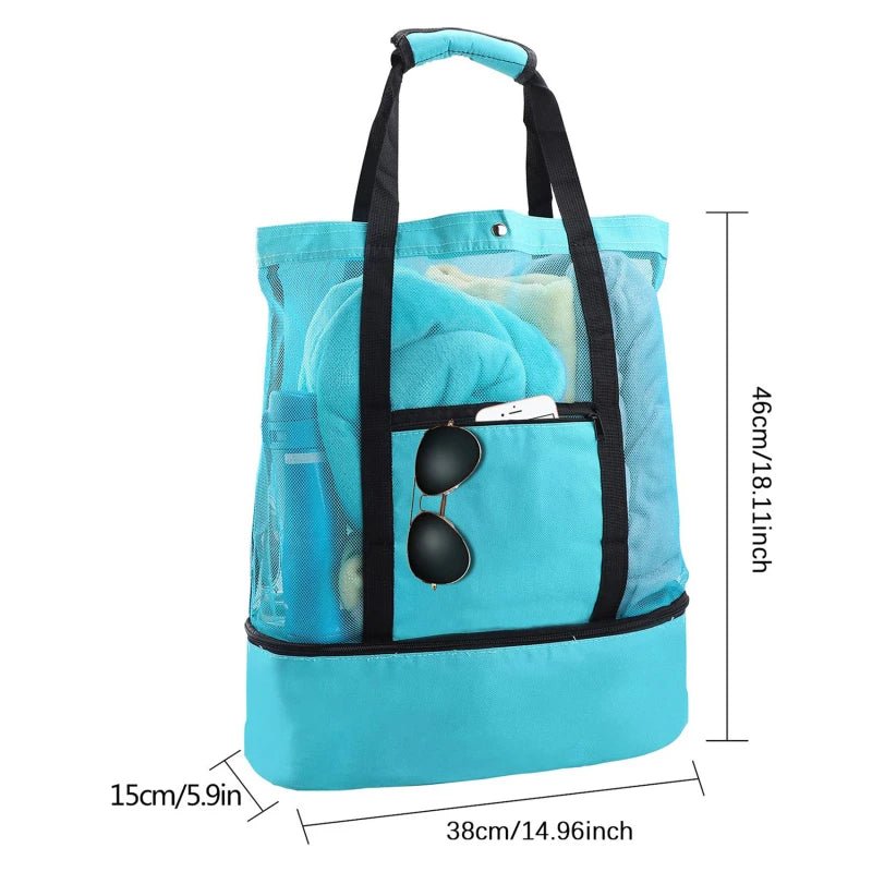 High Capacity Double Layer Mesh Beach Cooler Tote Bag | Mesh Top and Insulated Bottom - LUCKY FIG