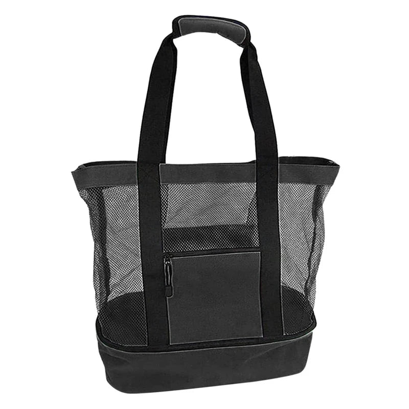 High Capacity Double Layer Mesh Beach Cooler Tote Bag | Mesh Top and Insulated Bottom - LUCKY FIG