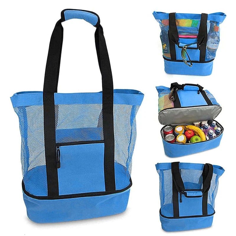 High Capacity Double Layer Mesh Beach Cooler Tote Bag | Mesh Top and Insulated Bottom - LUCKY FIG