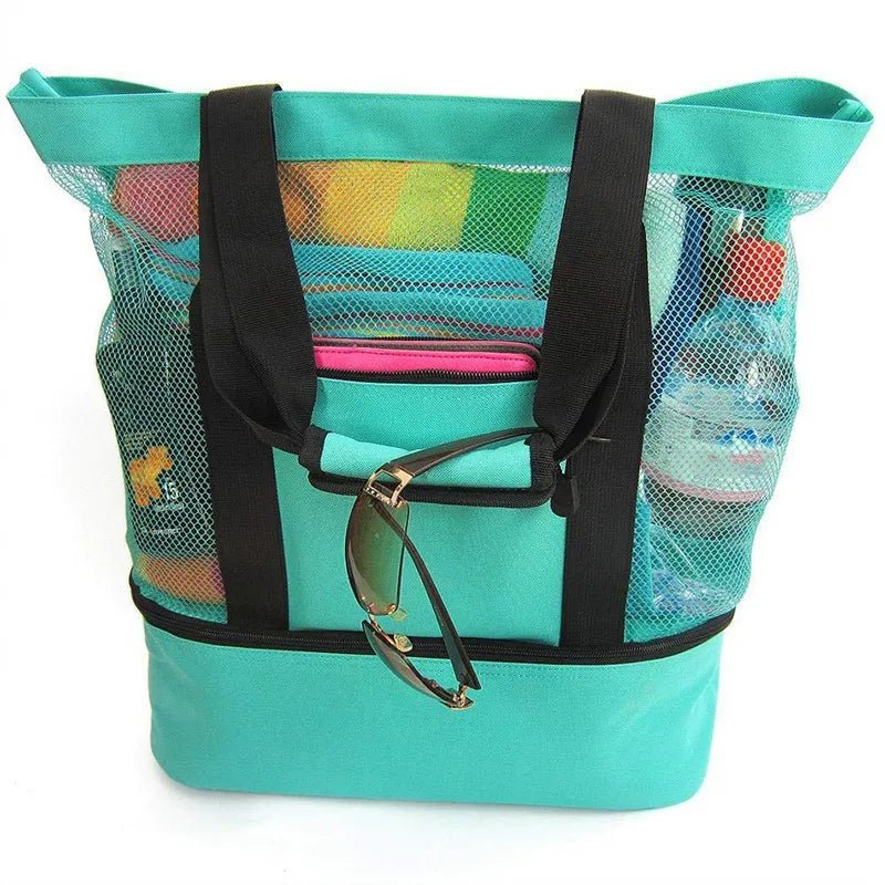 High Capacity Double Layer Mesh Beach Cooler Tote Bag | Mesh Top and Insulated Bottom - LUCKY FIG