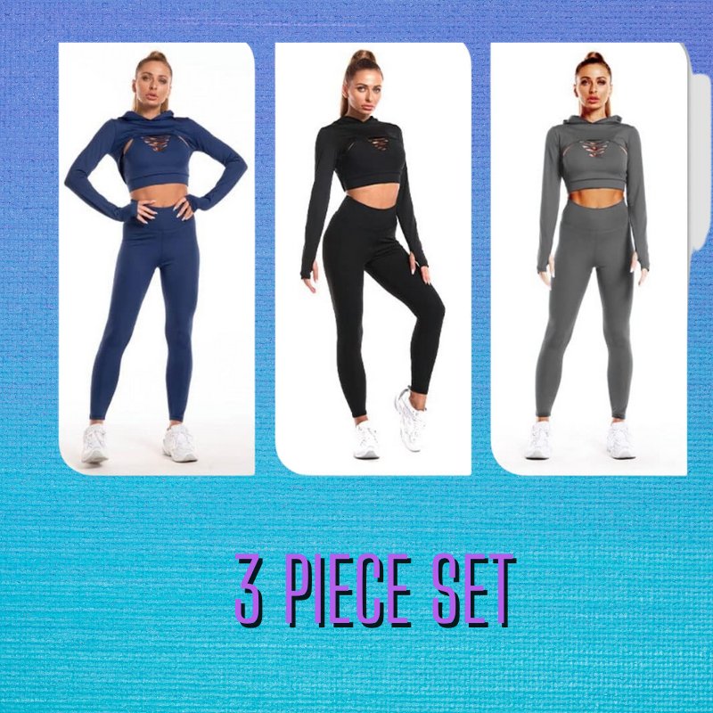 Seamless Fitness Leggings Set - 3 - Piece Workout Outfit for Women - LUCKY FIG