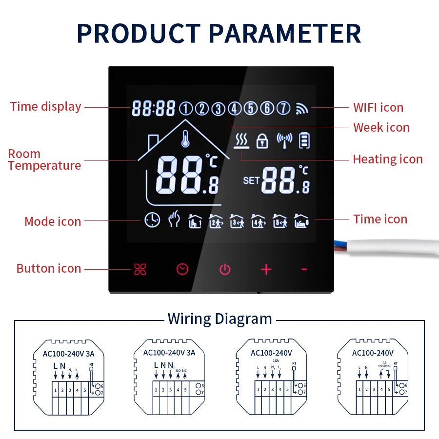 Smart WiFi Thermostat - Tuya, Alexa Compatible for Home| Floor Heating Control - LUCKY FIG