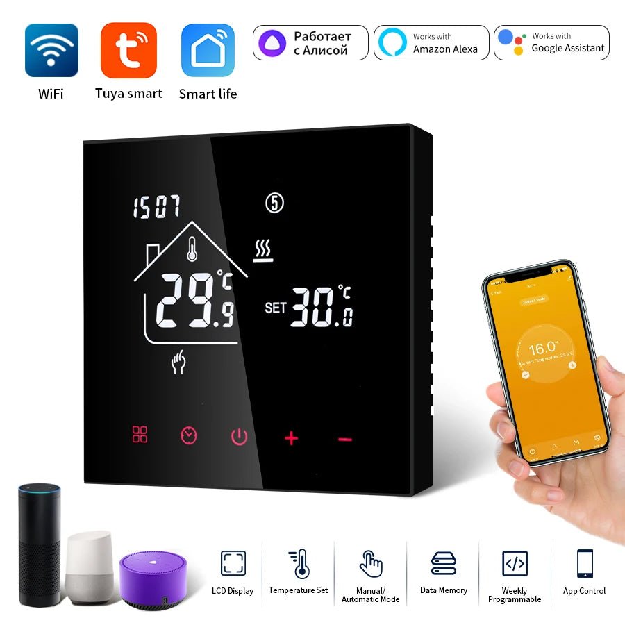 Smart WiFi Thermostat - Tuya, Alexa Compatible for Home| Floor Heating Control - LUCKY FIG