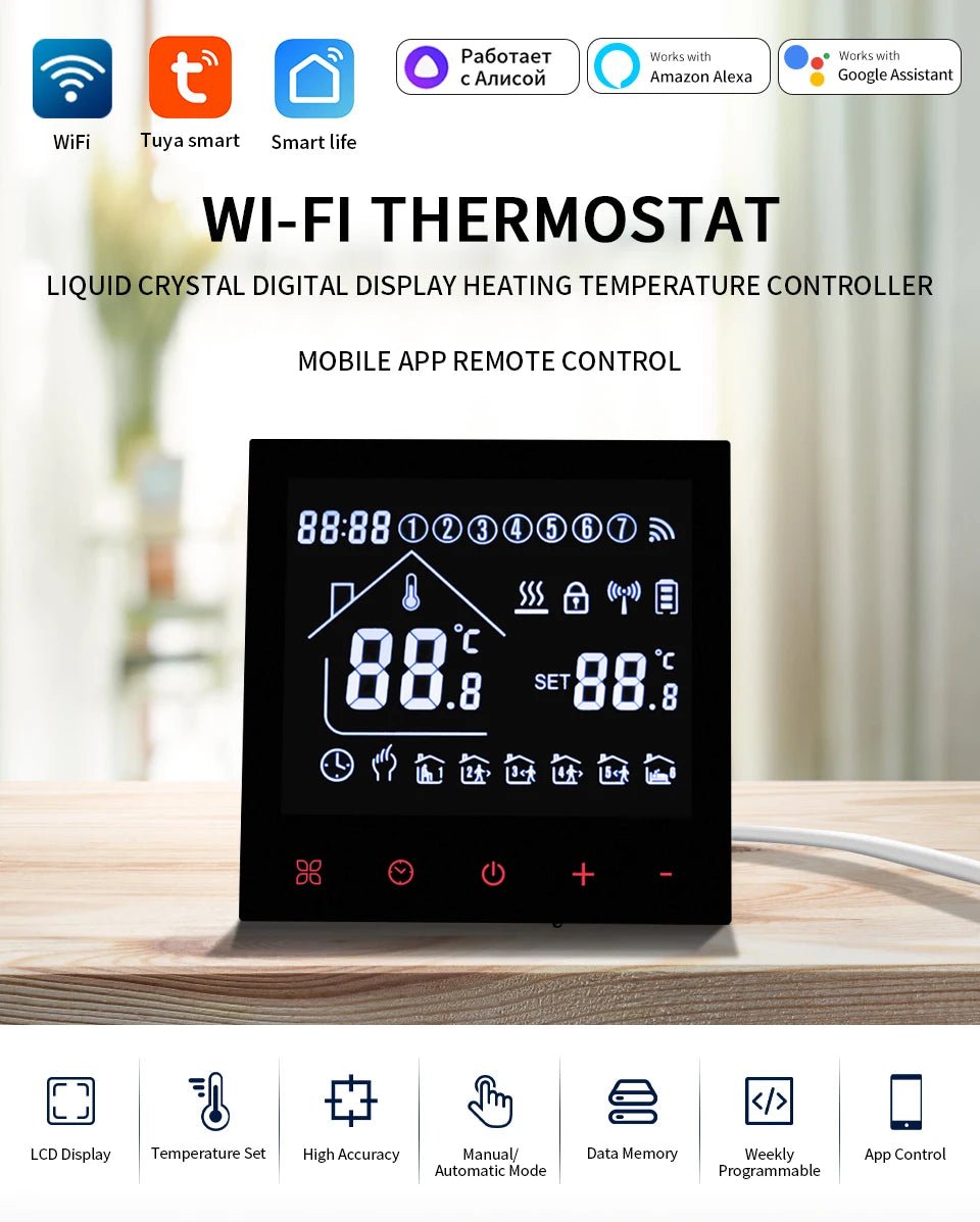 Smart WiFi Thermostat - Tuya, Alexa Compatible for Home| Floor Heating Control - LUCKY FIG